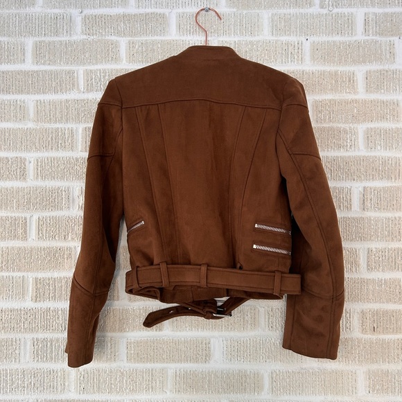 ZARA TRF Faux Brown Suede Moto Jacket - Picture 9 of 9